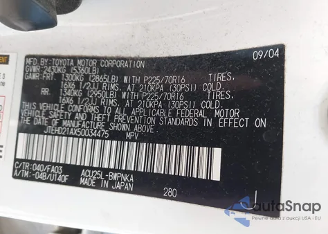 2005 Toyota Highlander from USA, damaged, VIN JTEHD21AX50034475